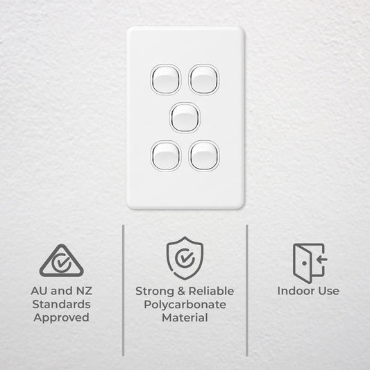 Deta X6 White Five Vertical Switch - 5 Gang - Polycarbonate - Durable – view 2 - Auzzistore