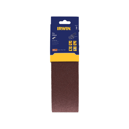 Irwin Sanding Belt 3 Pack - 75 x 533mm - 40 Grit - Wood & Metalworking - Auzzistore