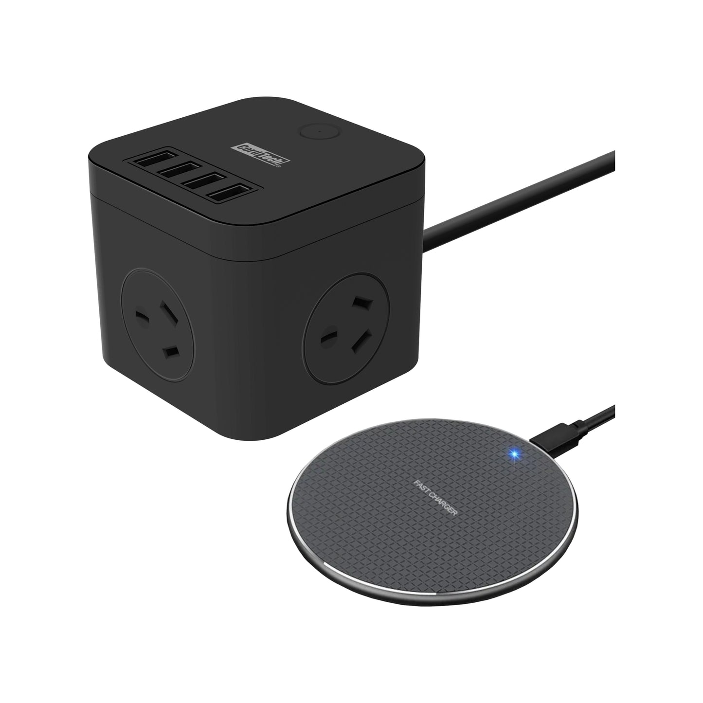Cordtech 3 Outlet Desktop Charging Kit With Wireless And Usb
