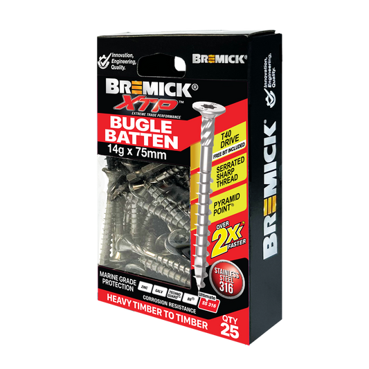 Bremick XTP Bugle Batten 14g x 75mm T40 - Stainless Steel 316 - 25 Pack - Corrosion Resistant - Auzzistore