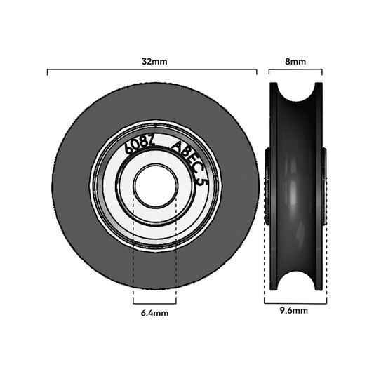 Rolltrak Nylon Roller - 32mm - Nylon - 40kg Load Rate – view 2 - Auzzistore