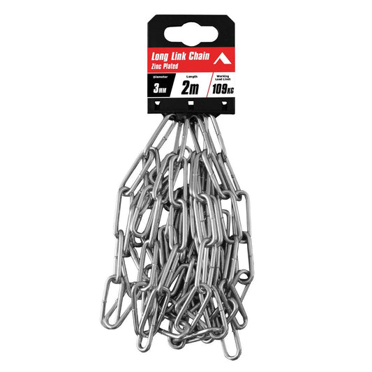Pinnacle Zinc Plated Long Link Chain 3mm x 2m - 109kg Load Rating - Fencing - Auzzistore
