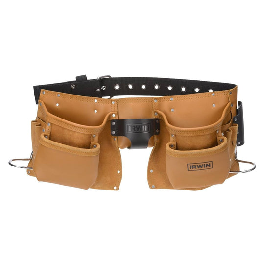 Irwin 10 Pocket Construction Tool Belt - Full Grain Leather - 64mm x 254mm x 495mm - Auzzistore