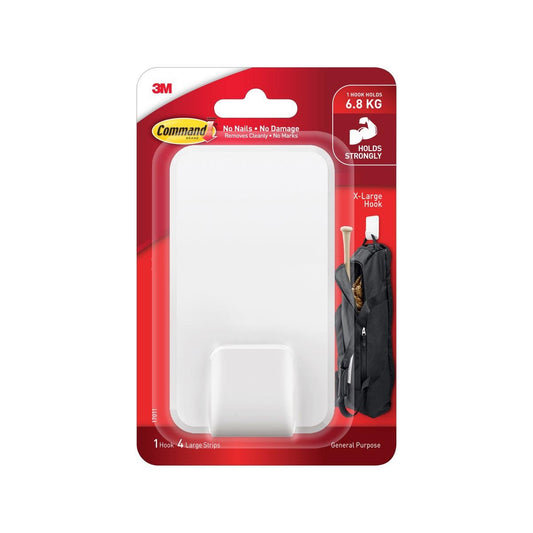 Command White Adhesive Mega Utility Hook - Heavy-Duty - 98mm x 171mm - Damage-Free Organization