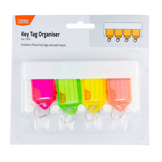Taskmaster Fluoro Key Tag Organiser 4 Pack - 56mm x 29mm - Assorted Colours – view 2