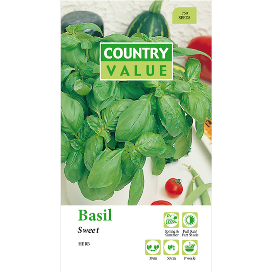 Country Value Basil Seeds - Sweet Genovase - 75mm - Aromatic - Easy Grow - Auzzistore