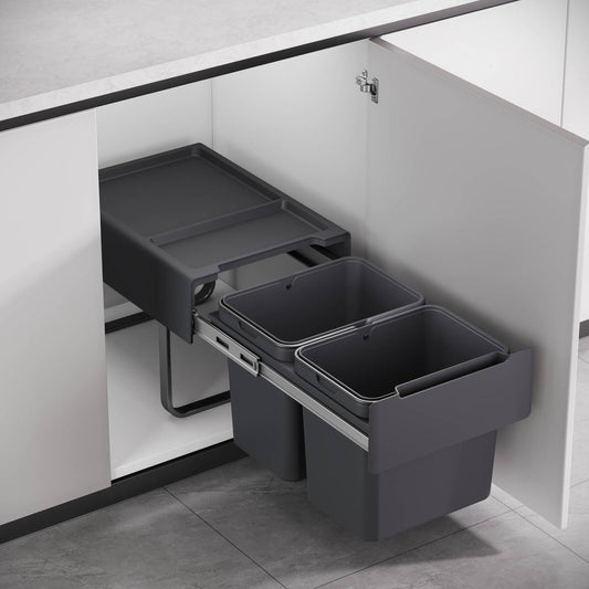 Kaboodle 2 x 15L Base Mount Pullout Bin - 400mm Cabinet - Grey - Odour Control – view 2