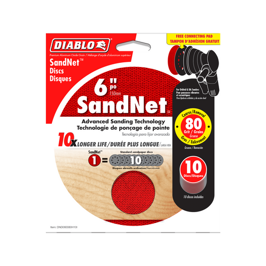 Diablo 150mm Orbital Sandnet Discs 10 Pack - 80 Grit - Clog-Reducing Design - Auzzistore