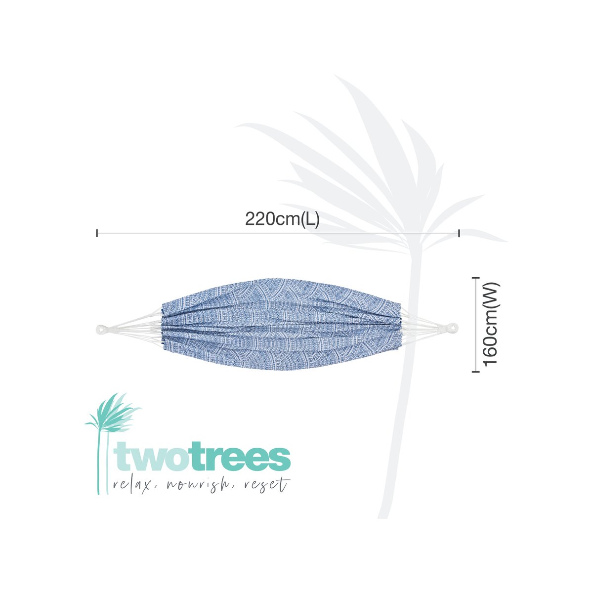 Two Trees Double Cotton Hammock - 120cm x 220cm - Soft Durable Fabric