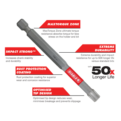Diablo T40 Torx Drive Bits - 2 Pack - 46mm x 7.35mm - Extreme Durability
