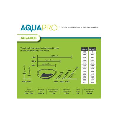 Aquapro AP2400F Pond Pump - 2.58kg - Submersible - Silent Operation