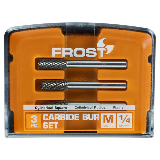 Frost 3 Piece Grinder Accessory Carbide Burr Set - 1/4" Shank - Double Cut