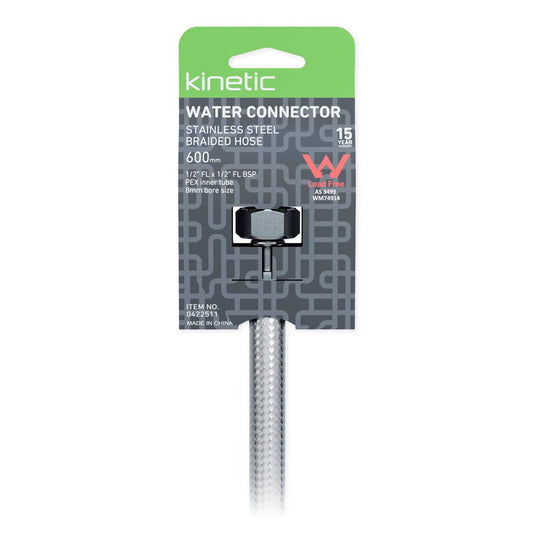 Kinetic 600mm Stainless Steel Flexible Braided Hose Water Connector - Durable - Corrosion Resistant – view 2
