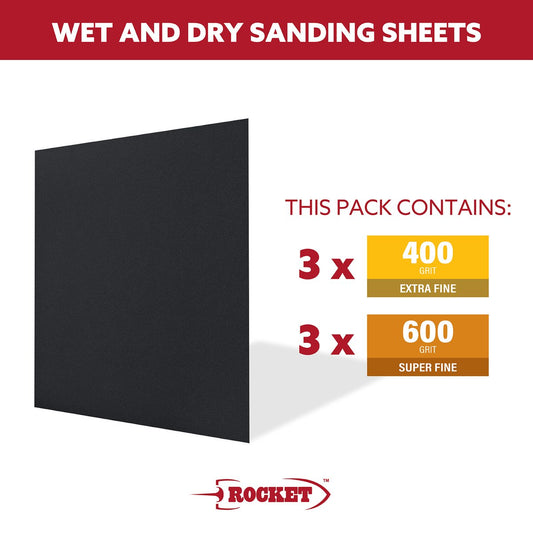 Rocket 400 600 Wet Dry Sanding Sheets 6 Pack - 230mm x 280mm - Versatile Wet/Dry Use – view 2 - Auzzistore