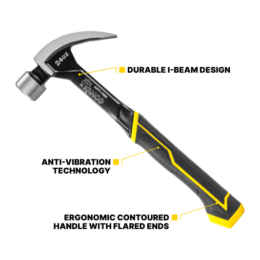 Kango 24oz Anti Vibe Steel Claw Hammer - 350mm - Durable & Vibration-Reducing – view 2 - Auzzistore