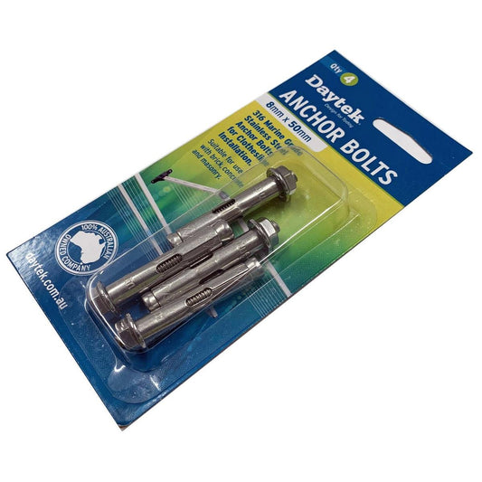 Daytek Stainless Steel Clothesline Anchor Bolt 8 x 50mm - 4 Pack