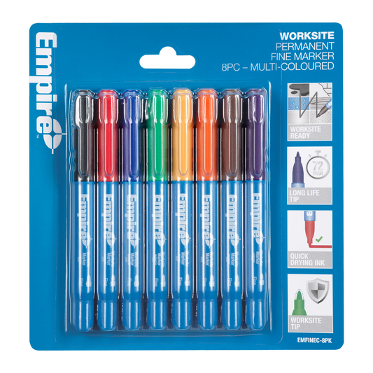 Empire 8 Piece Permanent Marker Pack - Multi Coloured - 18.8mm x 186mm - Durable Ink - Auzzistore