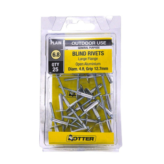 Otter Large Flange Rivets - 4.8 x 12.7mm - Aluminium - Increased Holding Power - 25 Pack - Auzzistore
