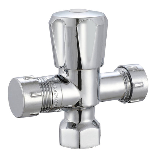 Evekare Chrome Double Mini Cistern Stop Tap 15 x 15mm - Compact Design - Dual Outlet