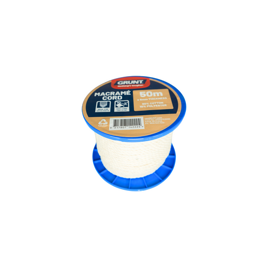 Grunt Macrame Cotton Cord 6mm x 50m - White - 90% Cotton - Auzzistore