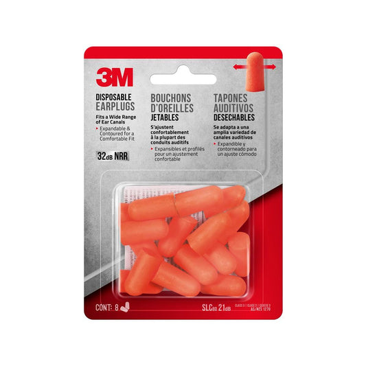 3M Disposable Earplugs - 8 Pairs - Foam - Highly Visible - Hearing Protection