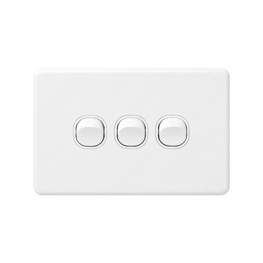 Deta X6 White Triple Switch - 3 Gang Polycarbonate - Classic Design - Auzzistore