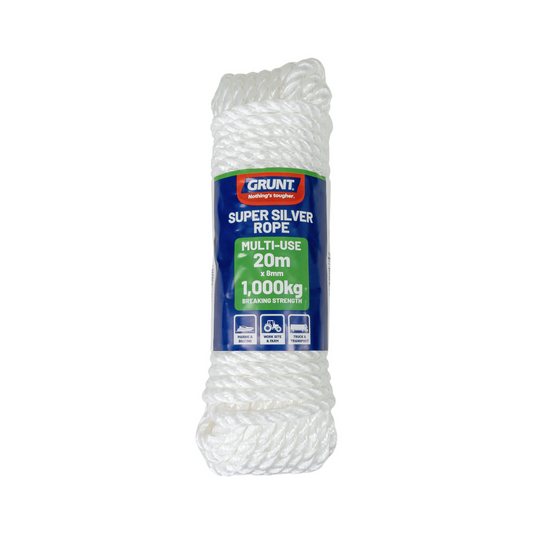 Grunt 8mm Super Silver Rope 20m Polypropylene High Strength - Auzzistore