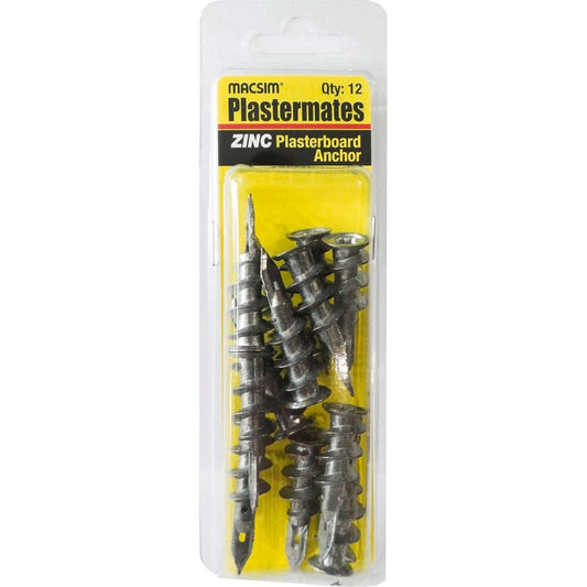 Macsim Plastermate Anchor - 42mm - Zinc Plated - 10kg Hold - 12 Pack - Auzzistore