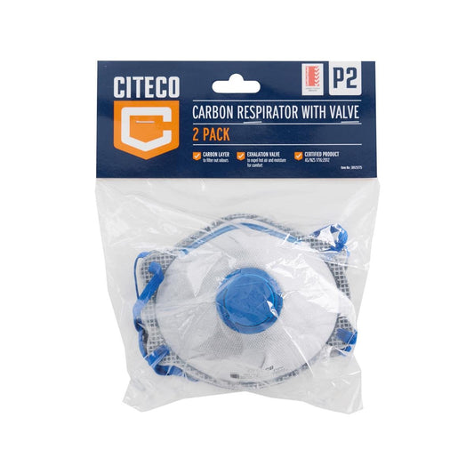 Citeco P2 Carbon Valved Respirator 2 Pack - 200mm x 100mm x 350mm - Odour Protection - Auzzistore
