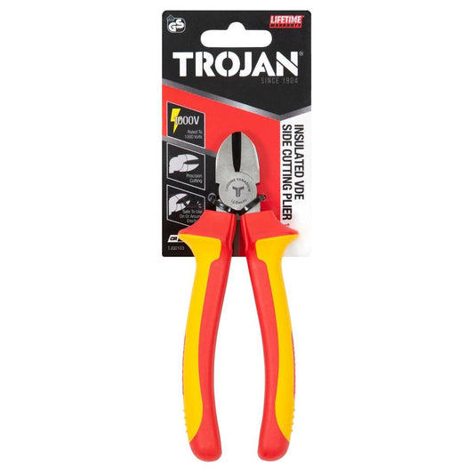 Trojan 160mm Vde Side Cutting Plier - Chrome Vanadium Steel - Red Yellow - Auzzistore