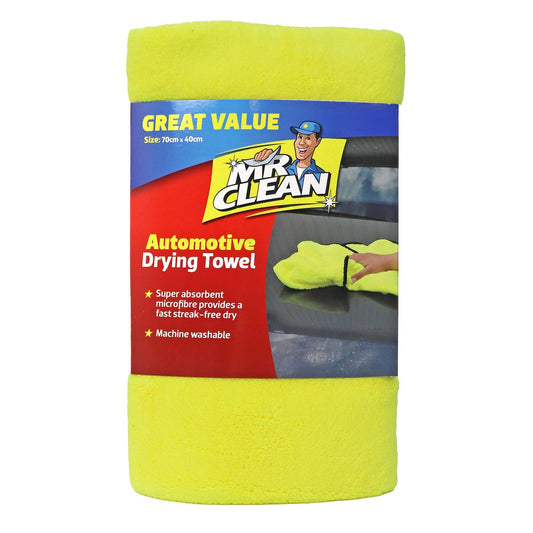 Mr Clean Auto Drying Towel - 70 x 40cm - Super Absorbent Microfibre - Yellow