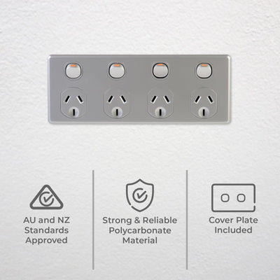 Deta Silver Power Point - 4 Outlet - Polycarbonate - Flush Design