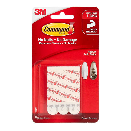 Command Medium Refill Strips - 20mm x 70mm - Composite Adhesive - Damage-Free - 9 Pack
