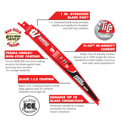 Diablo 9 Amped Demo Demon Reciprocating Saw Blade - General Purpose 3 Pack - 9" 6/9TPI - Durable & Impact Resistant