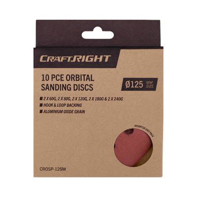 Craftright 125mm Orbital Sanding Discs 10 Pack - Aluminium Oxide - Hook and Loop