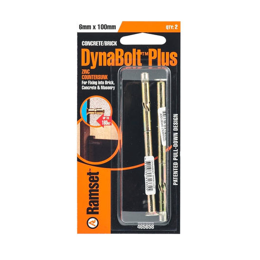 Ramset Dynabolt Plus 6 x 100mm Flat Head Bolt 2 Pack Gold Steel - Auzzistore