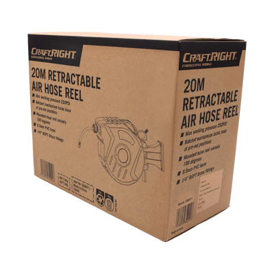 Craftright Air Hose Reel - 20m - PVC - Wall Mounted