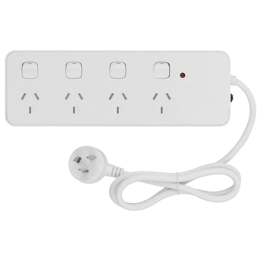 Click 4 Outlet Surge Powerboard - Individually Switched - 80mm x 240mm - Child Safety Shutters
