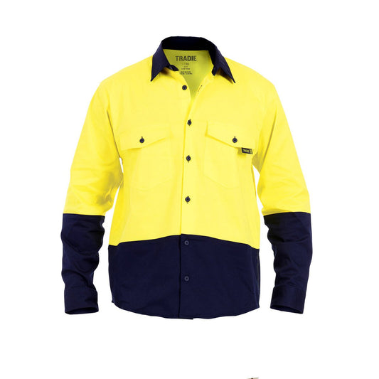 Tradie Core Hi Vis Yellow Long Sleeve Reflective Shirt - Medium - Safety & Comfort