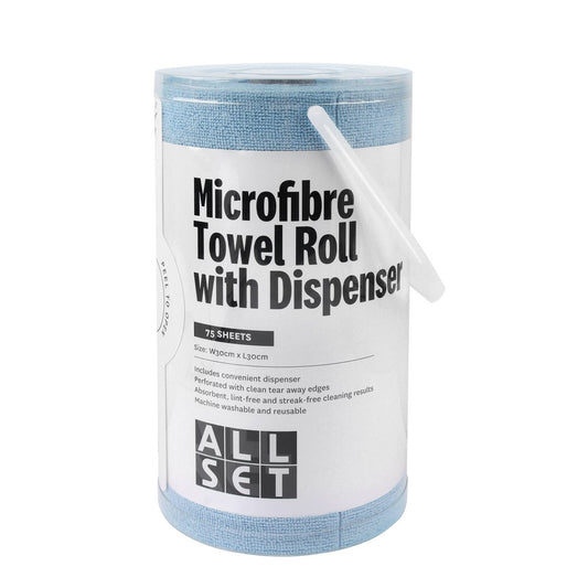 All Set Microfiber Towel Roll - 30 x 30cm - Blue - 75 Pack - Highly Absorbent - Auzzistore