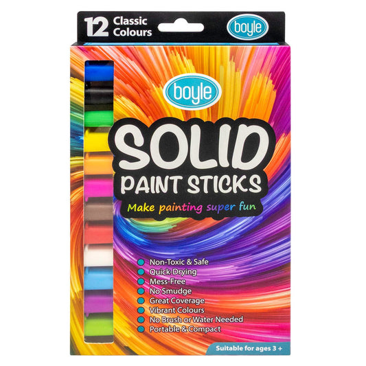 Boyle Solid Paint Sticks 12 Pack - Non-Toxic - Quick Drying - 150mm x 250mm