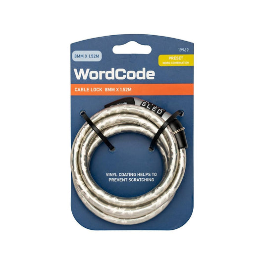 Wordcode Braided Cable Combination Bikelock - 8mm x 1.52m - Silver - Secure & Weather-Resistant