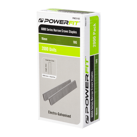 Powerfit 16mm Electro Galvanised Narrow Crown Staples - 2000 Pack - 18 Gauge - Corrosion Resistant