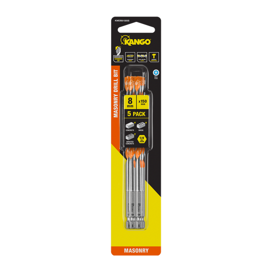 Kango Masonry Drill Bit 5 Pack - 8mm x 150mm - Durable Carbide Tip - Auzzistore