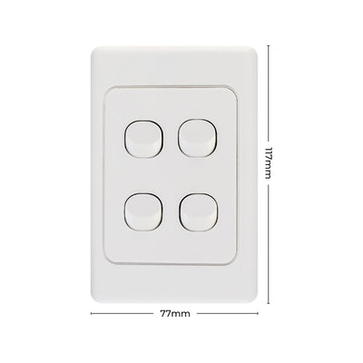 DETA White Quad Vertical Switch - 4 Gang Polycarbonate - 2 Way Switching