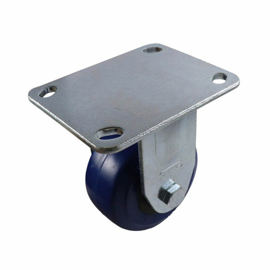 Easyroll Fixed Plate Castor - 100mm - Blue Rubber - Non Marking - Auzzistore