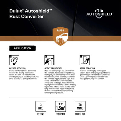 Dulux Autoshield Rust Converter Spray Paint 340g - 65mm x 210mm - Black