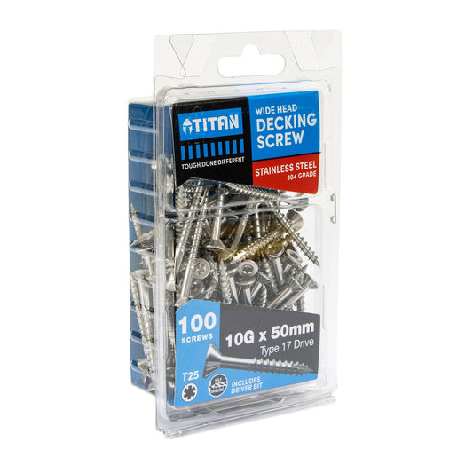 Titan 10g x 50mm Stainless Steel Wide Head Decking Screw 100 Pack - Durable Hold – view 2 - Auzzistore