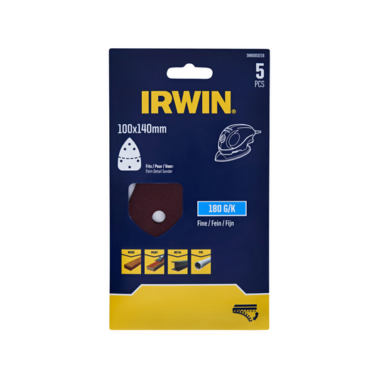 Irwin Detail Sheets 180 Grit 5 Pack - 100 x 140mm - Smoothing Wood - Auzzistore