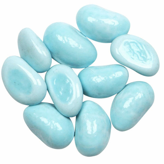 Tuscan Path Moroccan Turquoise Glass Pebbles 1kg 30-35mm Decorative - Auzzistore